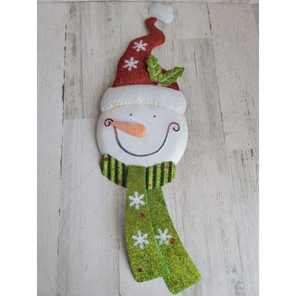 Glitter snowman face metal large wall hang Christmas decor